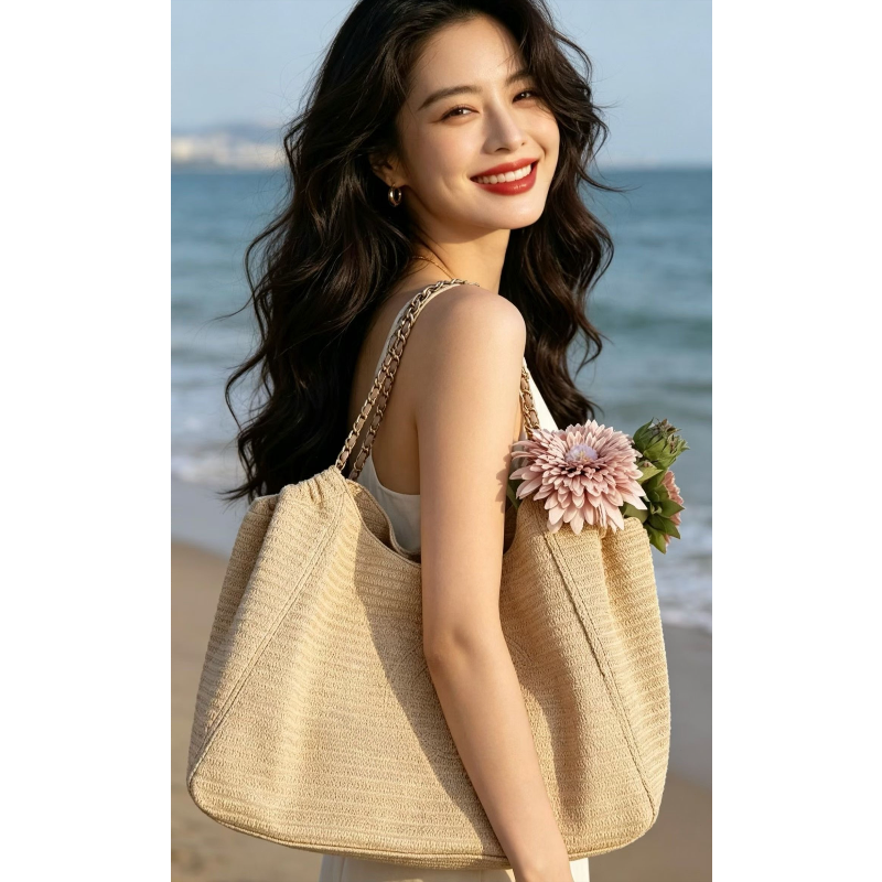 Women'S Bag - Chain Raffia 2026 Summer Beach Straw