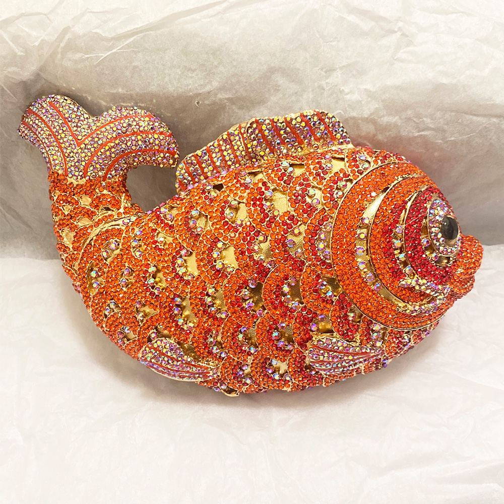 Clutch Bag Evening - Red/Orange Fish Crystal Mini Evening Bag