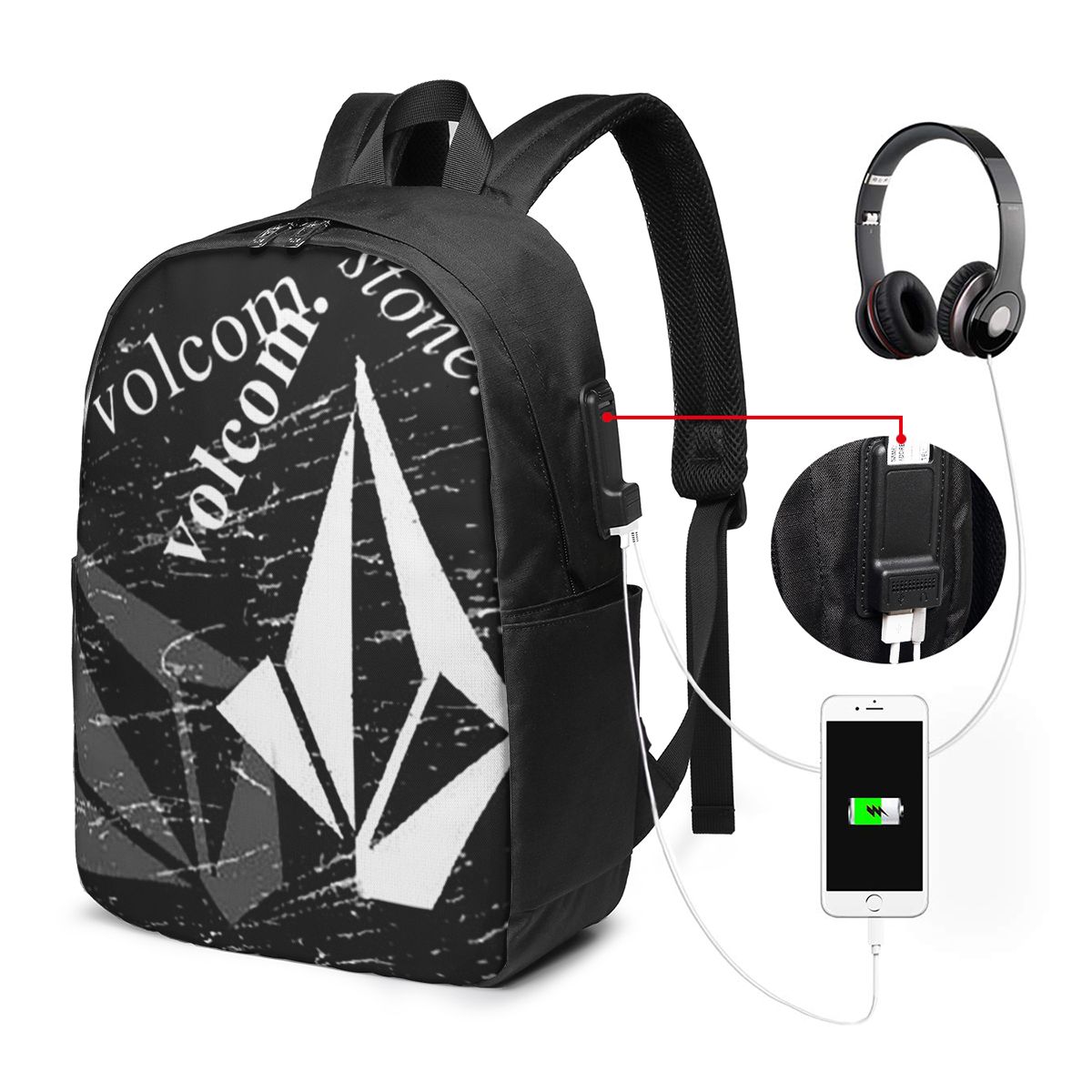 Womens Backpack - V-Volcom Logo Backpack Travel Notebook Bag