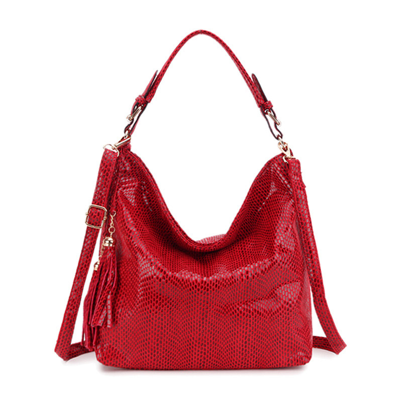 Half Moon Crescent - Snake-pattern women's handbag with tassels, crescent-shaped