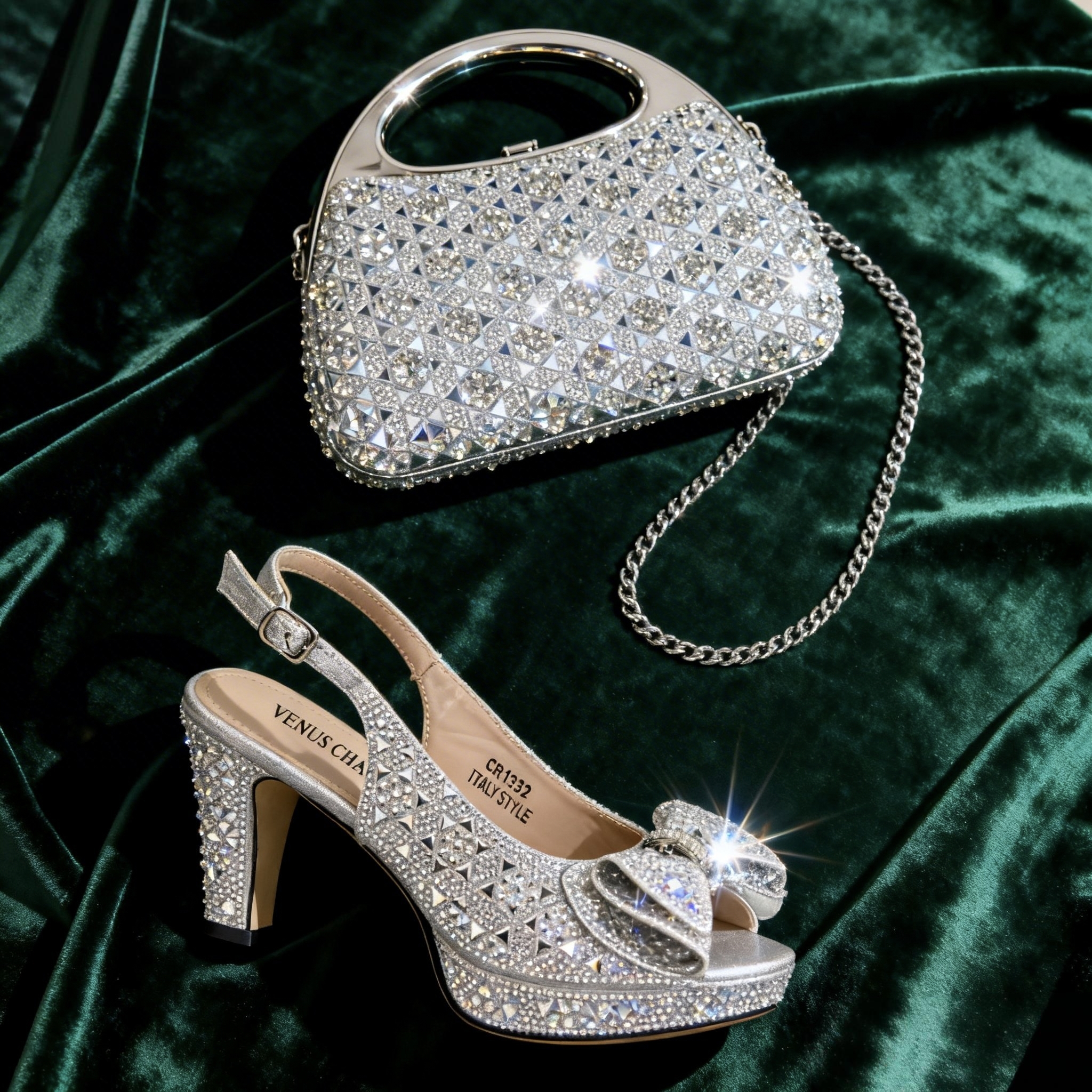 Women Bags For Wedding - Chic Silver Rhinestone Peep-Toe High Heel