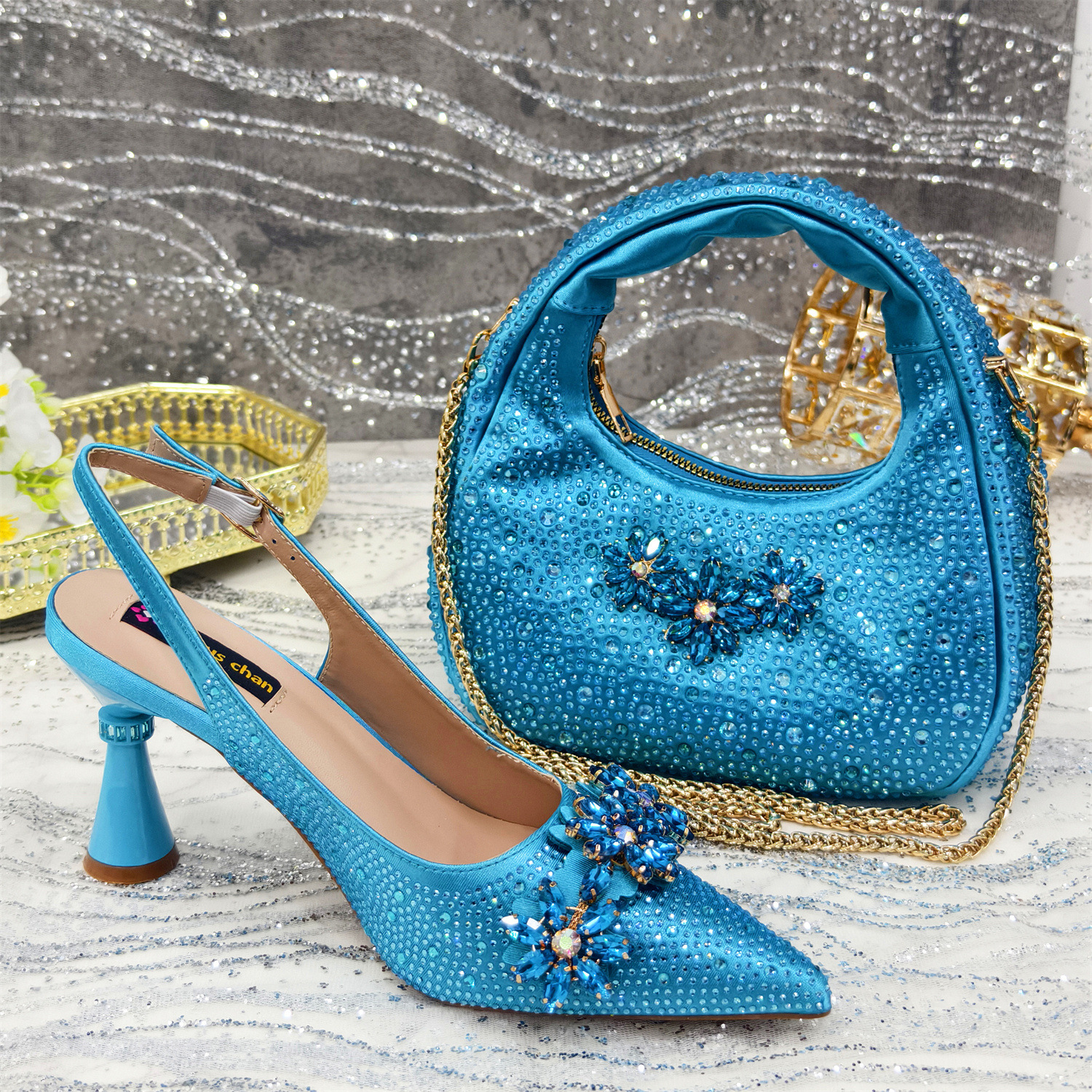 Purcoral Sparkly Gold Rhinesto – Women Bags For Wedding recenzja i cena