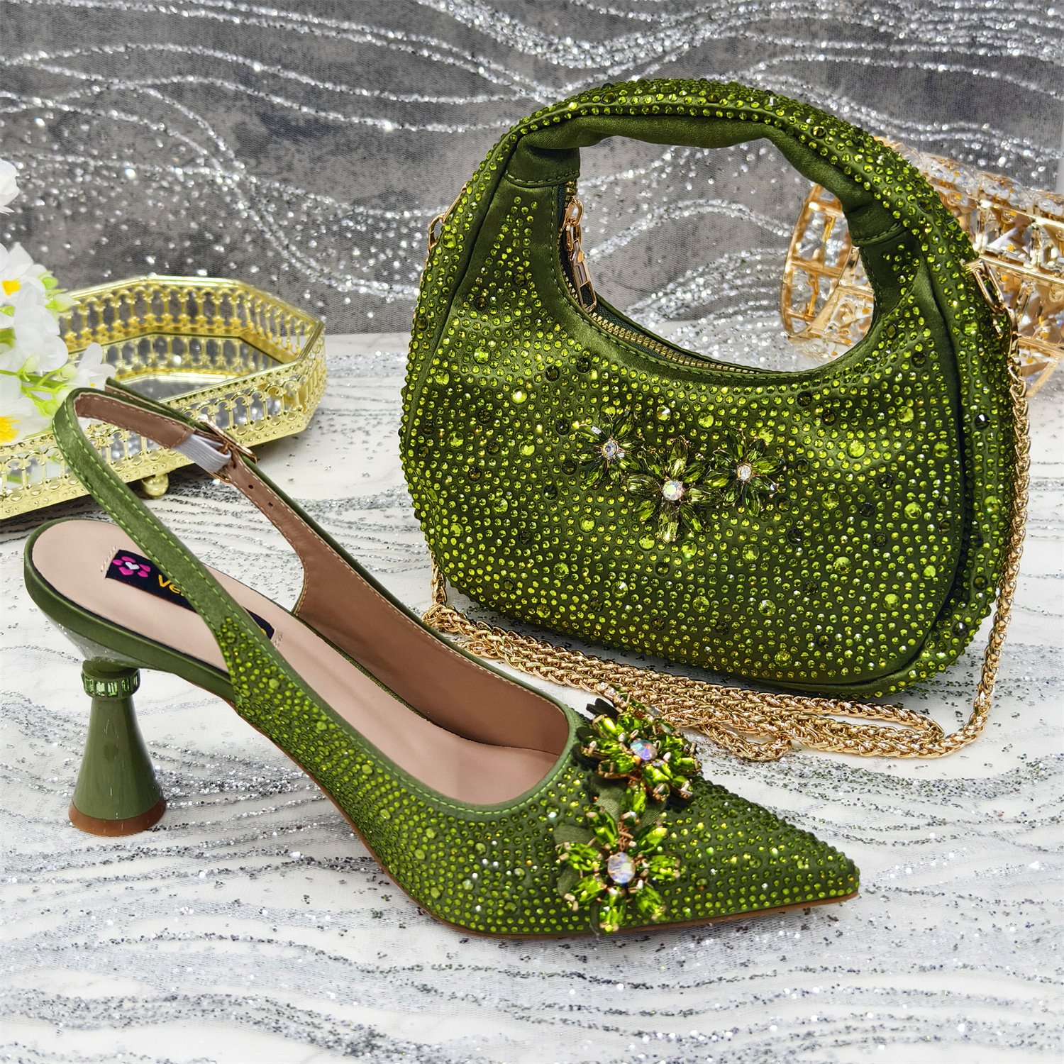 Purcoral Sparkly Gold Rhinesto – Women Bags For Wedding recenzja i cena