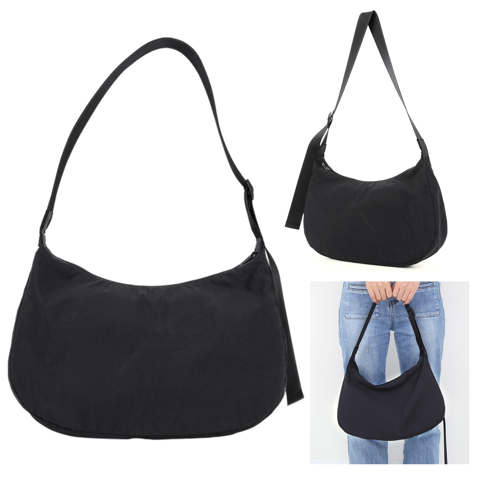 Women Nylon Shoulder Bag Zippe – Half Moon Crescent recenzja i cena