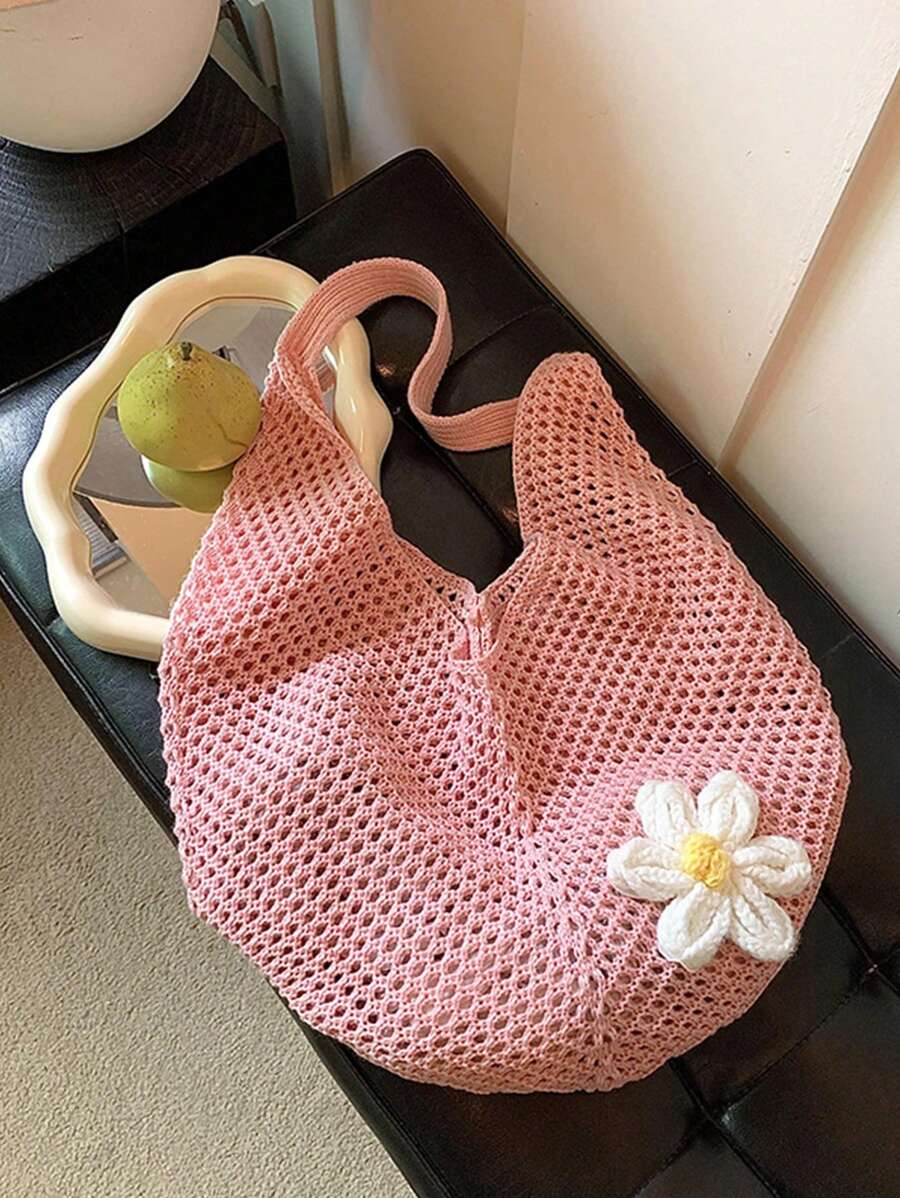 Pink Crochet Hollow Out Tote B – Hobo Bag Slouchy recenzja i cena