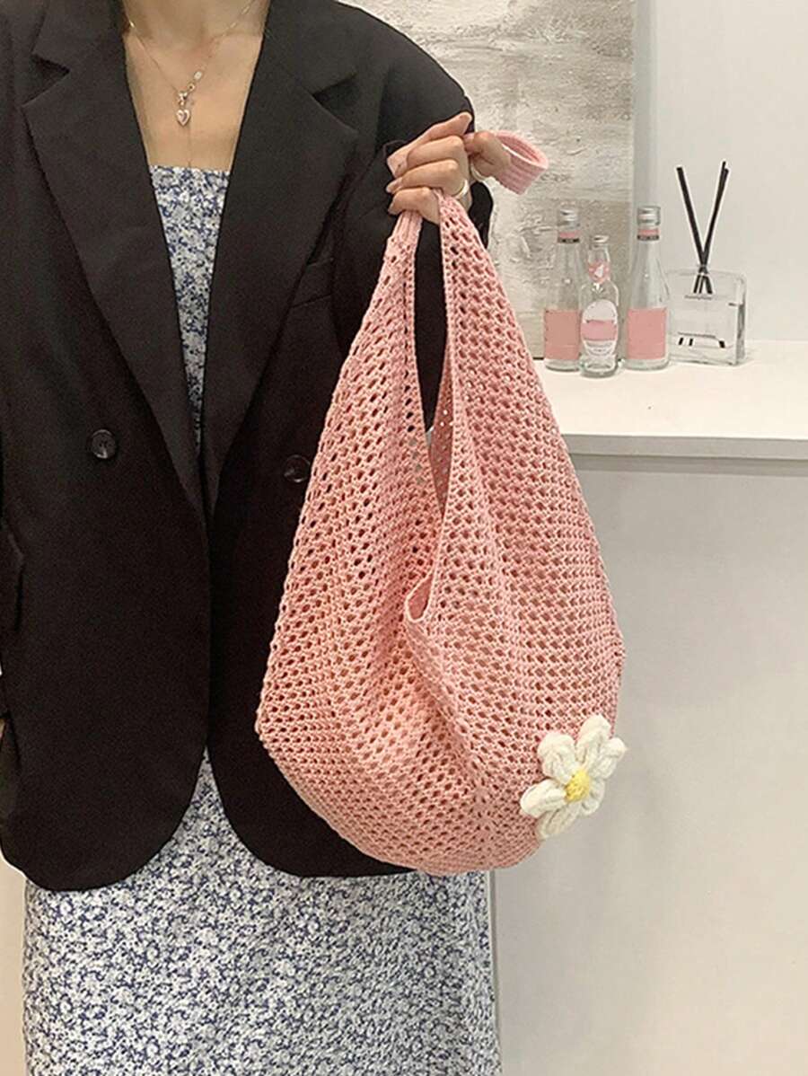 Pink Crochet Hollow Out Tote B – Hobo Bag Slouchy recenzja i cena