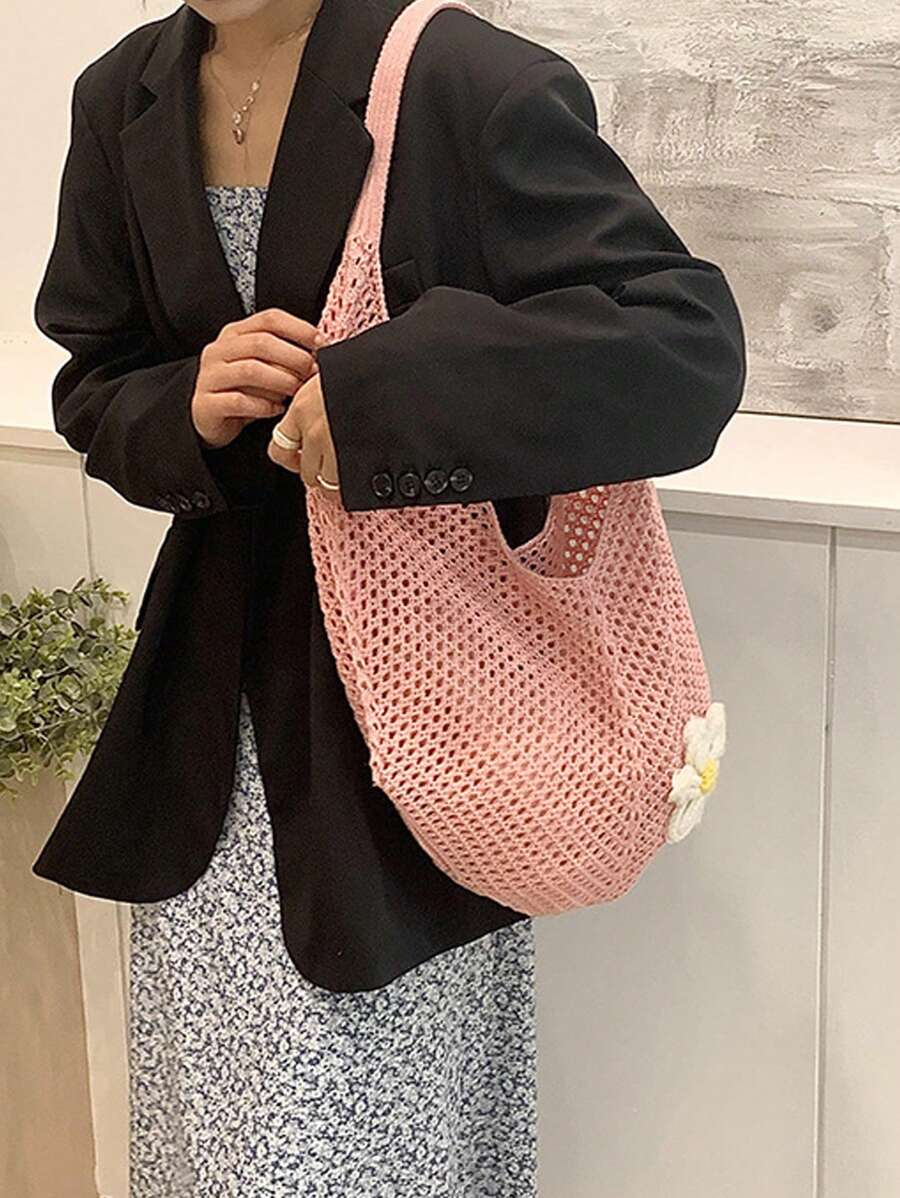 Pink Crochet Hollow Out Tote B – Hobo Bag Slouchy recenzja i cena