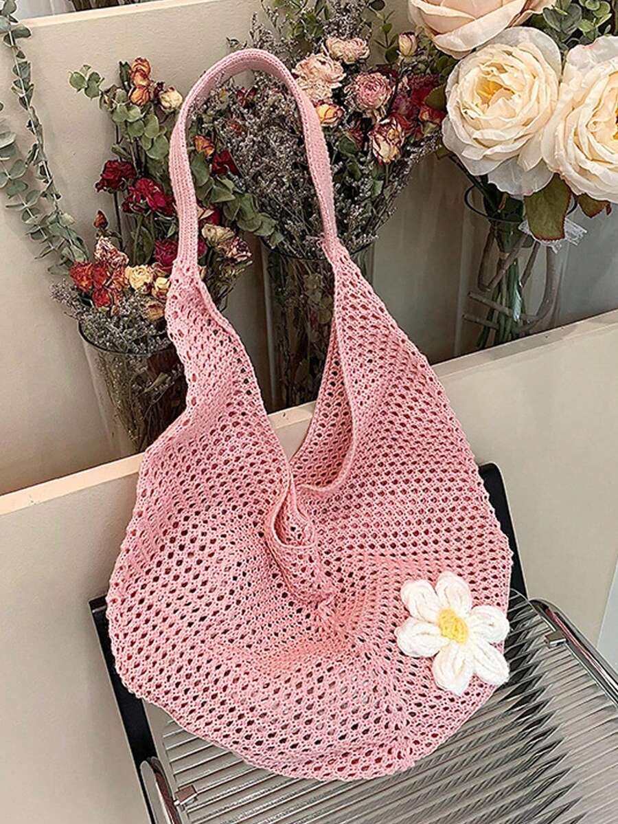 Pink Crochet Hollow Out Tote B – Hobo Bag Slouchy recenzja i cena