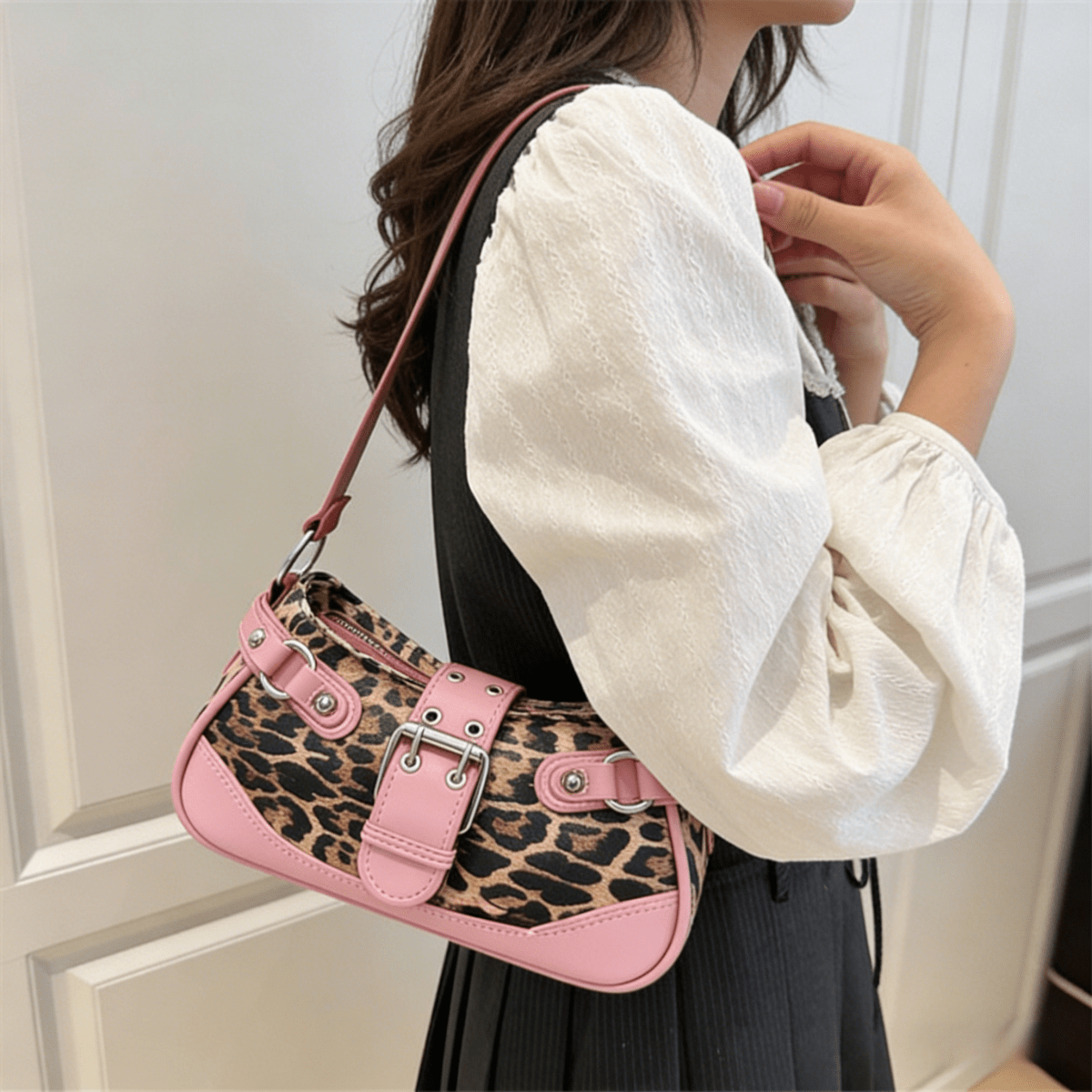Leopard Print Pink Shoulder Ba – Half Moon Crescent recenzja i cena