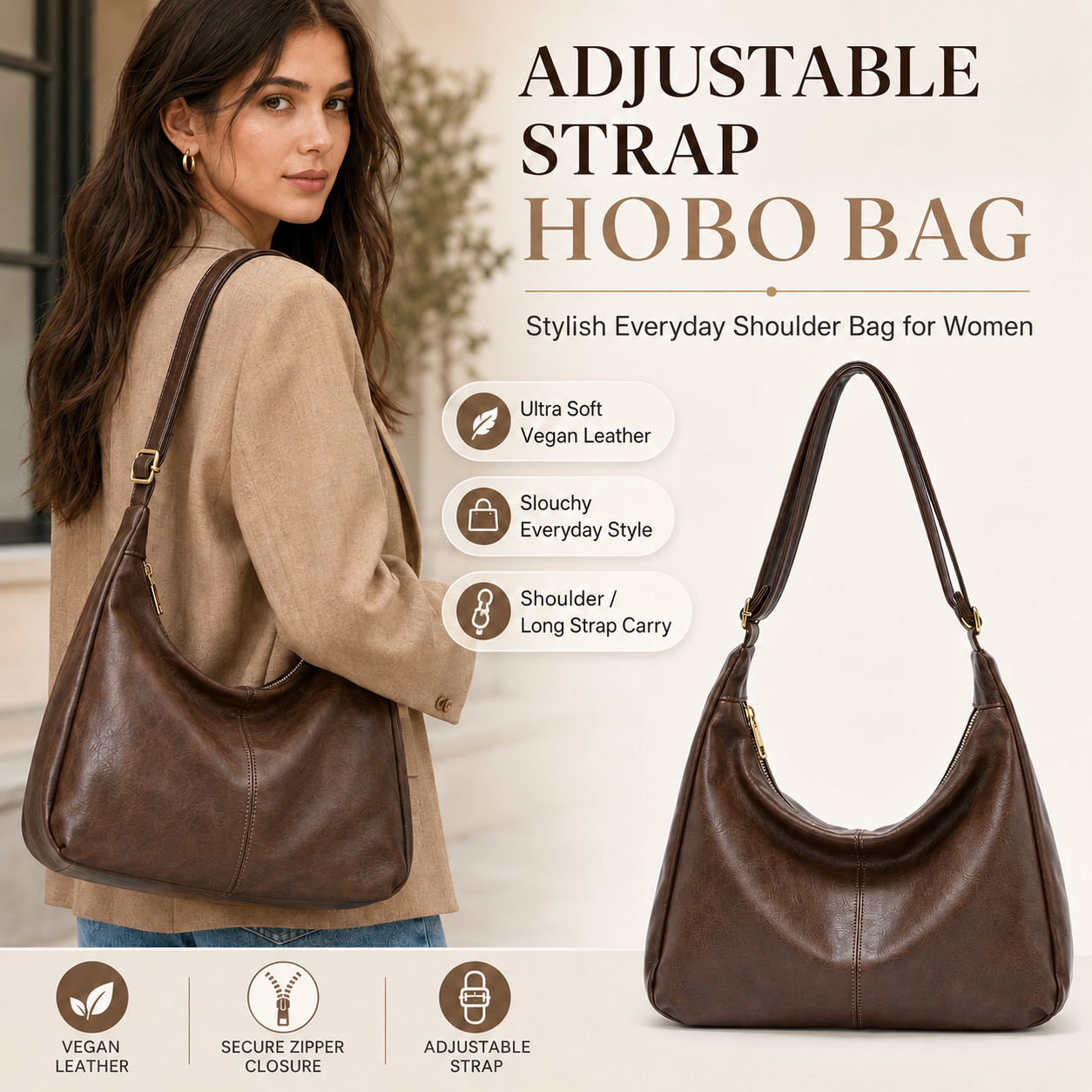 Adjustable Strap Hobo Bag for  – Hobo Bag Slouchy recenzja i cena