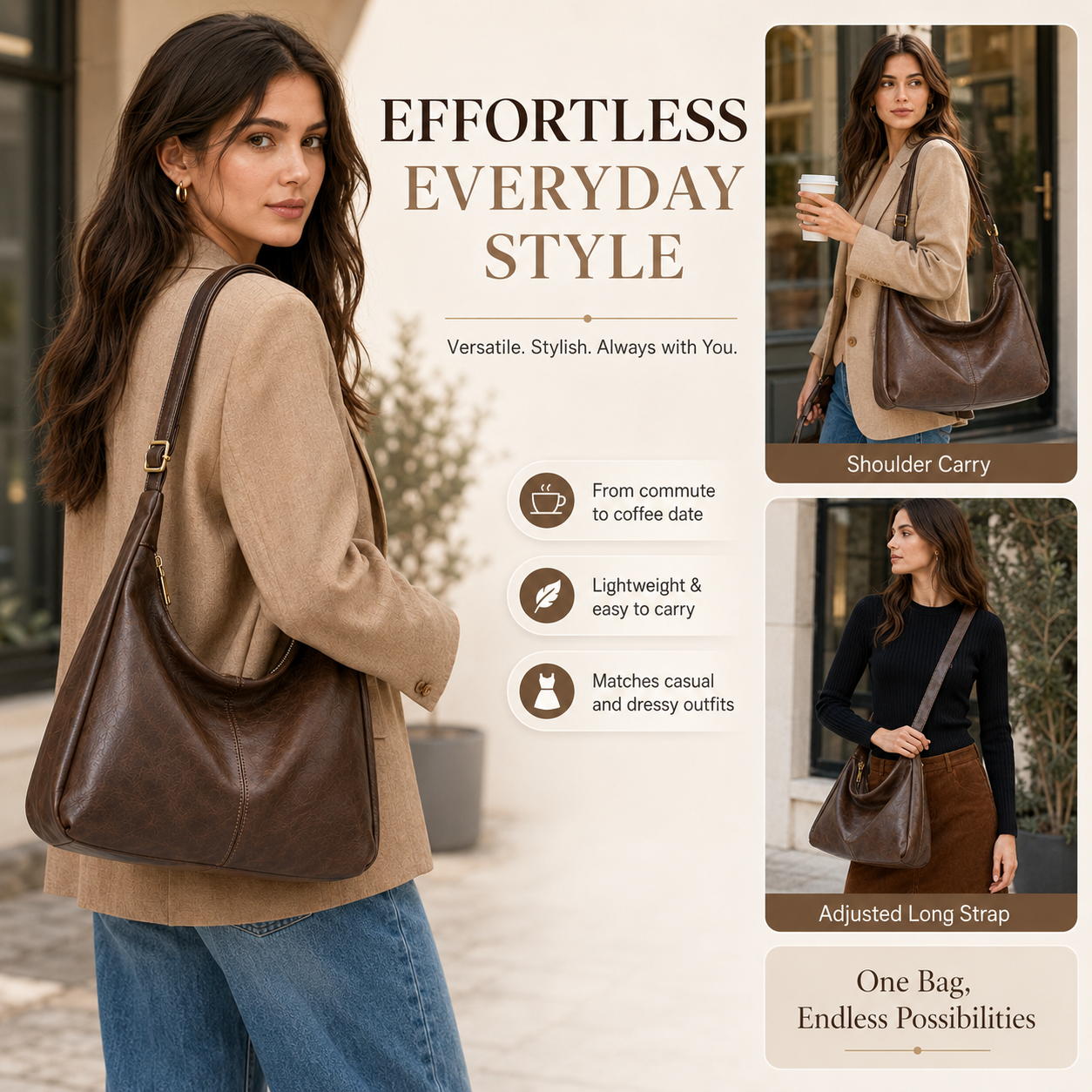 Adjustable Strap Hobo Bag for  – Hobo Bag Slouchy recenzja i cena