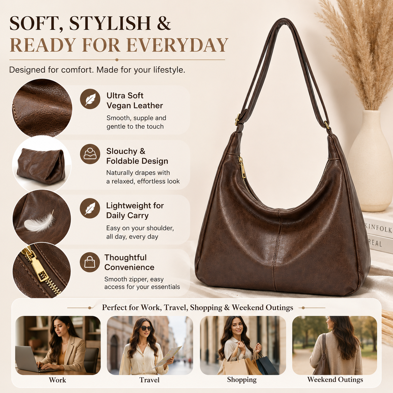 Adjustable Strap Hobo Bag for  – Hobo Bag Slouchy recenzja i cena