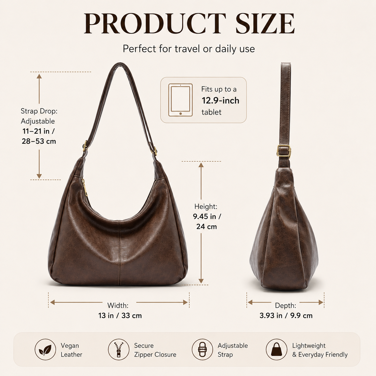 Adjustable Strap Hobo Bag for  – Hobo Bag Slouchy recenzja i cena